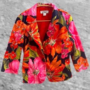 Vintage Clues Collection New York Paris Women's Floral Blazer Jacket EUC